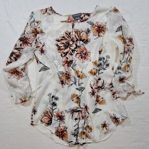 Van Heusen Floral Blouse in White and Brown